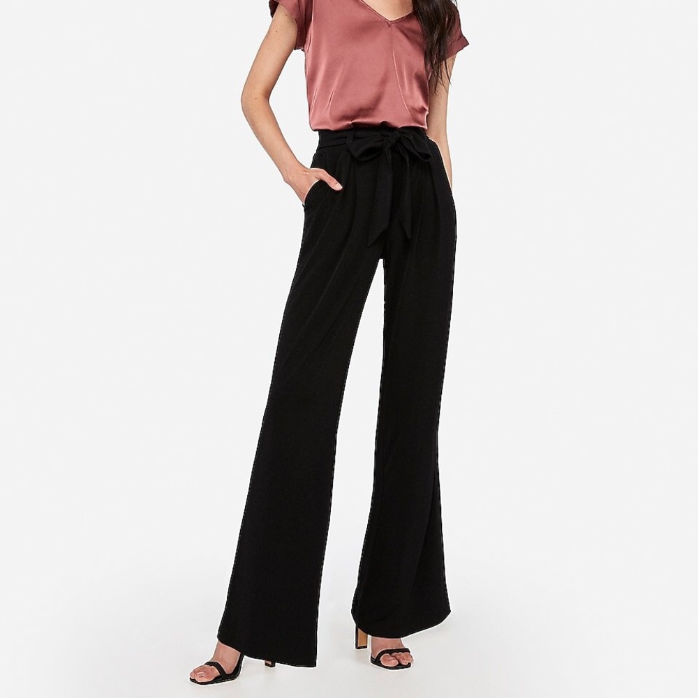 High waisted paperbag wide leg pant
